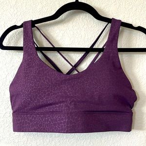 ZYIA deep purple patterned large sports bra. Removable cups